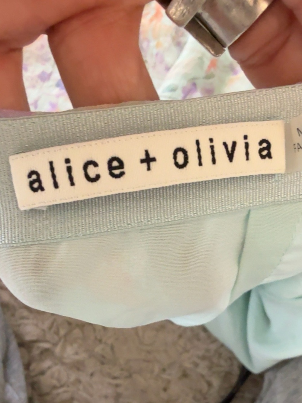 Alice + Olivia Floral Ruffle Asymmetrical Midi Skirt Size 8 Mint Green Silk-Look - Picture 8 of 13